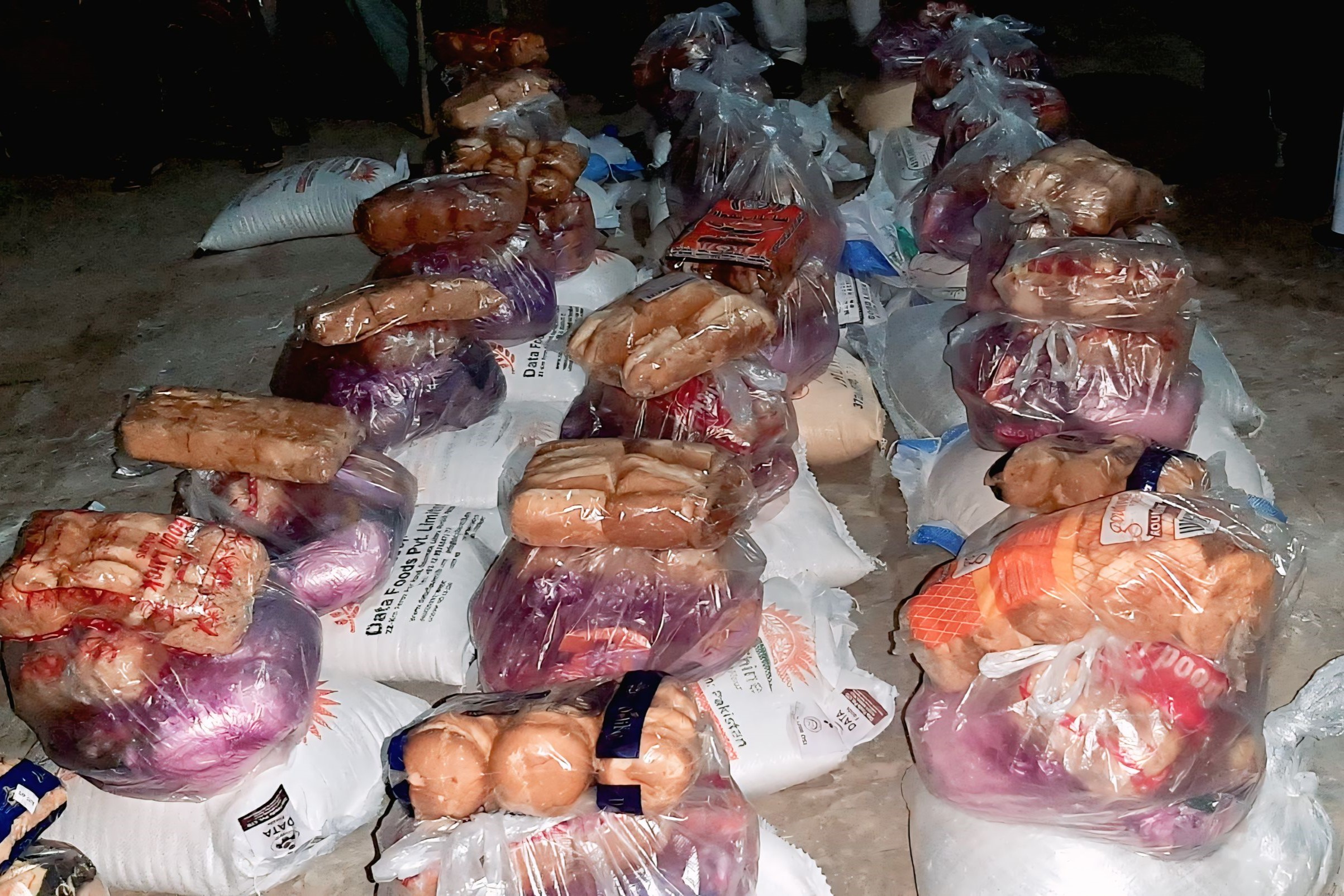 Families receiving relief boxes